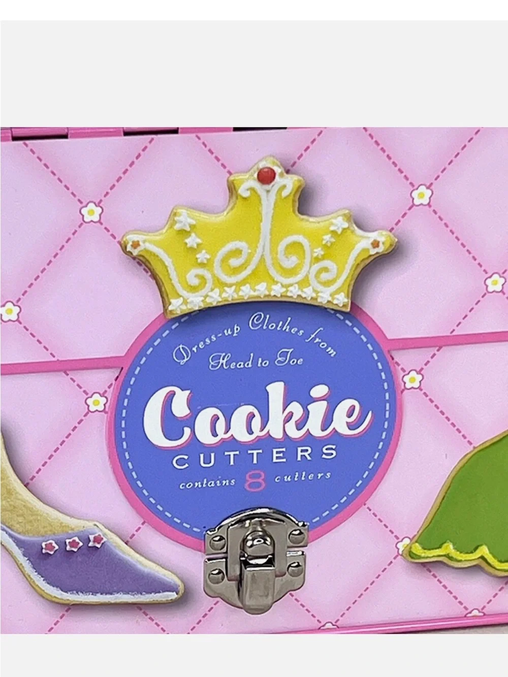 New Williams Sonoma dress up clothes cookie cutter set in pink tin purse